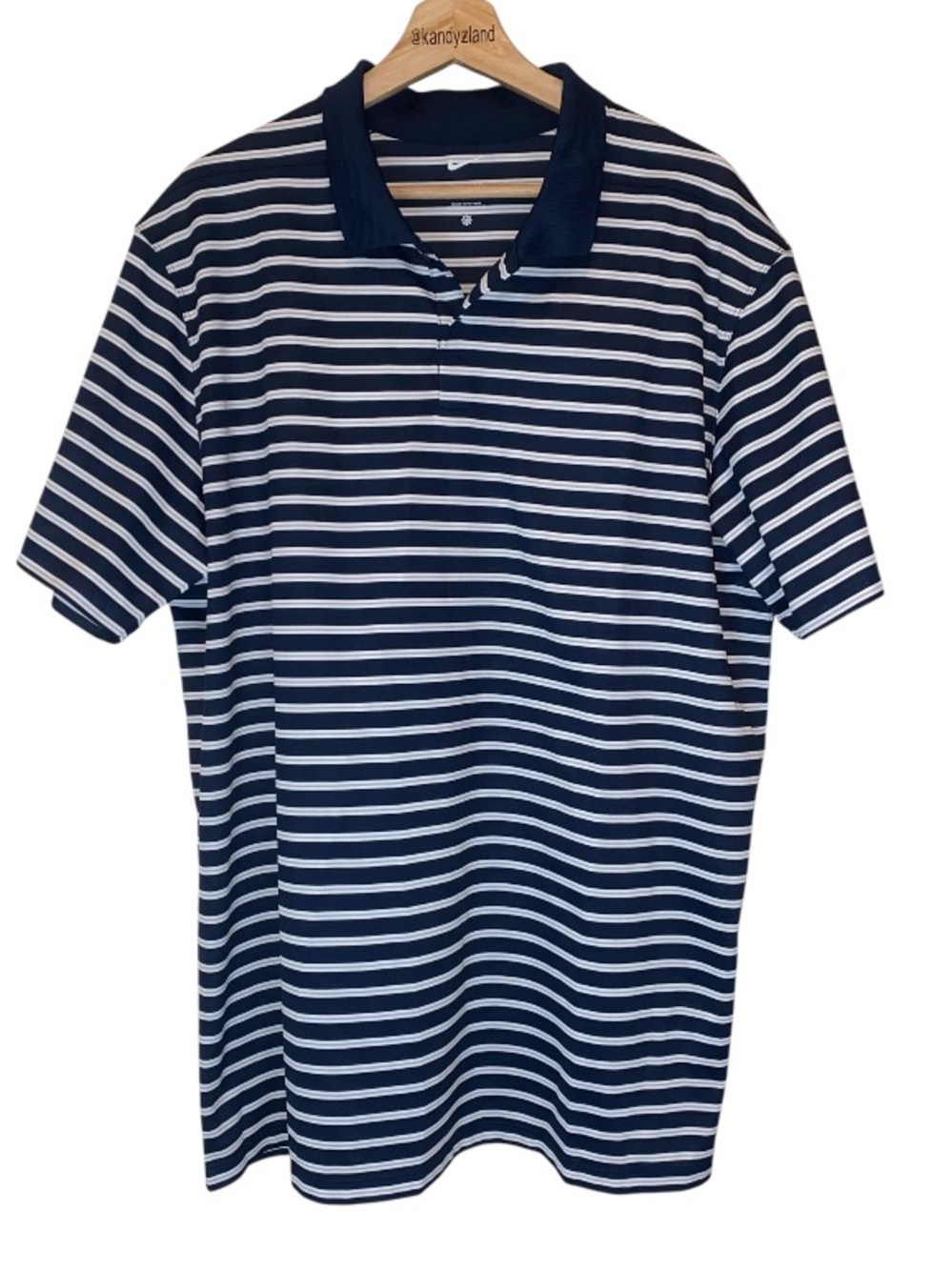 NIKE Dri Fit Navy Blue Striped Mens Shirt Sleeve Polo